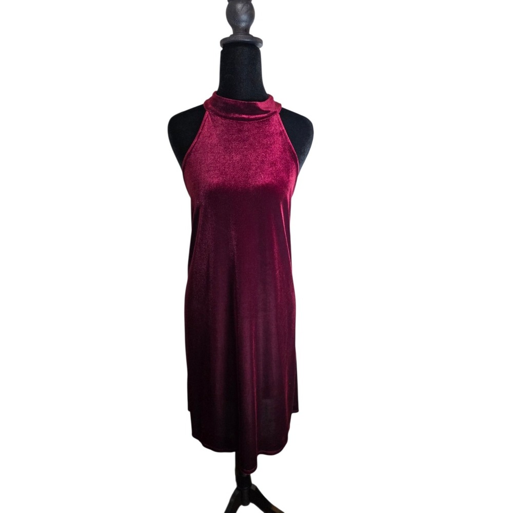 Veronica M Burgundy Velvet Mock Neck Shift Dress XL Sleeveless Cocktail